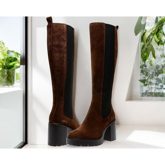 Steve Madden Deegan Women's Suede Tall Knee Square Toe Pull On High Boots NIB - Picture 2 of 5